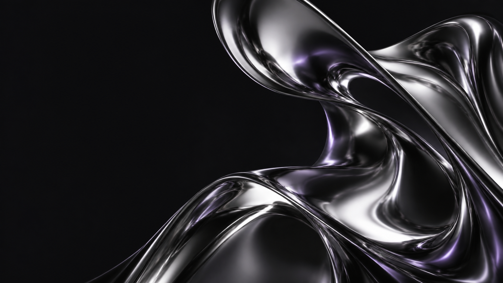 Escultura conceptual de metal líquido con reflejos violetas